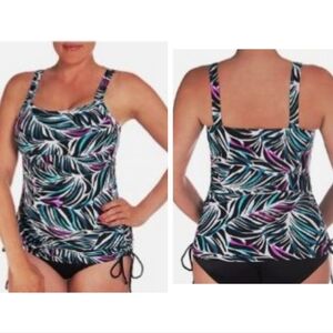 Speedo Tribal Palm Side Shirred Tankini Swim Top